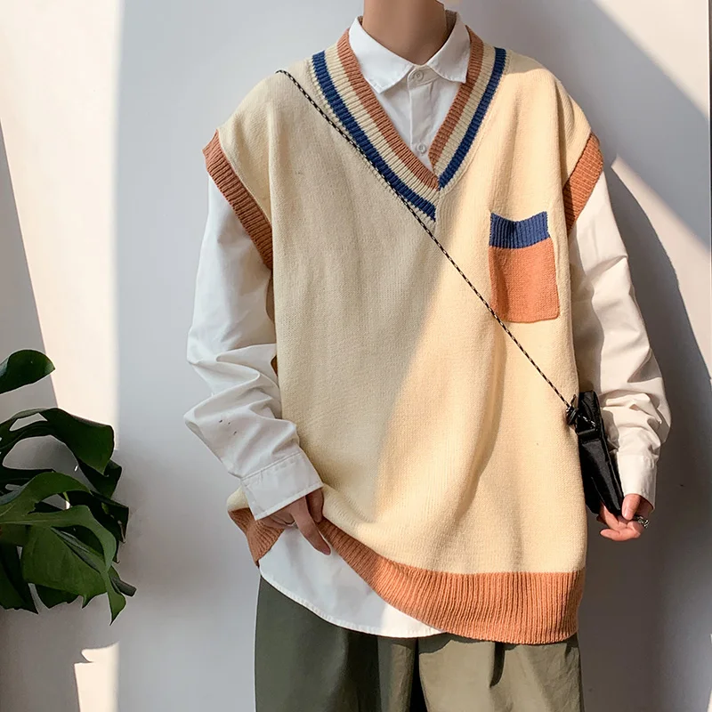 Hong Kong style couple fall and winter hedging loose sleeveless knitted vest wool vest male
Hong Kong style couple fall and winter hedging loose sleeveless knitted vest wool vest male
