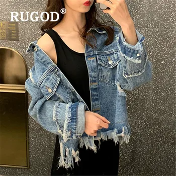 RUGOD Jackets Women 2019 Spring Autumn Chic Denim Coat Female Turn-down Collars Single Breasted Tassel Outwears Bf Hole Casual Lady Jeans Coats
RUGOD Jackets Women 2019 Spring Autumn Chic Denim Coat Female Turn-down Collars Single Breasted Tassel Outwears Bf Hole Casual Lady Jeans Coats