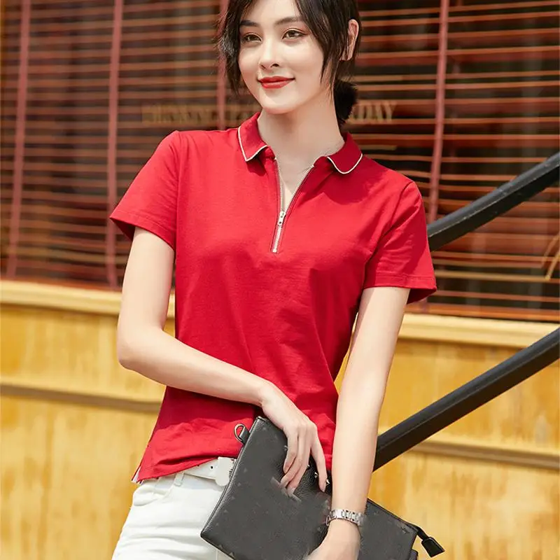 High Quality 2022 Summer Cotton Women's Polos Shirts Casual Short Sleeve Zipper Lapel Ladies Tees Fashion Female Slim Tops
High Quality 2022 Summer Cotton Women's Polos Shirts Casual Short Sleeve Zipper Lapel Ladies Tees Fashion Female Slim Tops