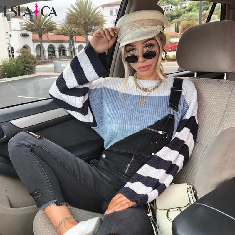 Autumn and winter women's multi-color striped stitching sweater pullover temperament commuter loose casual sweater women
Autumn and winter women's multi-color striped stitching sweater pullover temperament commuter loose casual sweater women