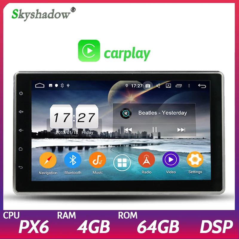Автомобильный мультимедийный DVD-плеер 10 1 дюйма DSP IPS Android 9 0 PX6 4 Гб + 64 ГБ 2Din GPS карта