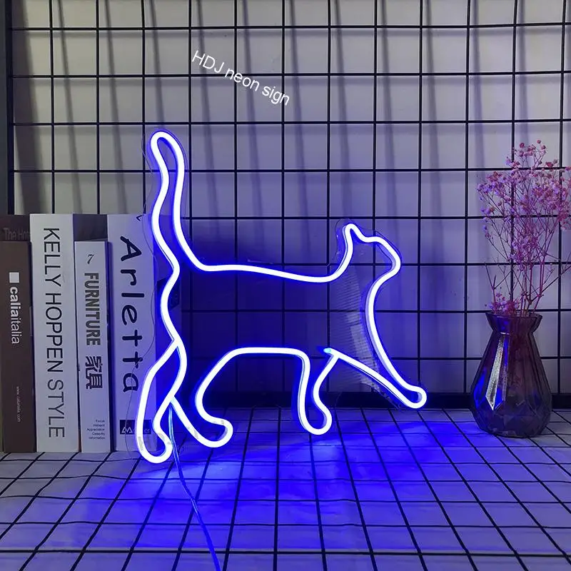 Фото Неоновая светодиодсветодиодный вывеска в виде кошки на заказ Настенный декор