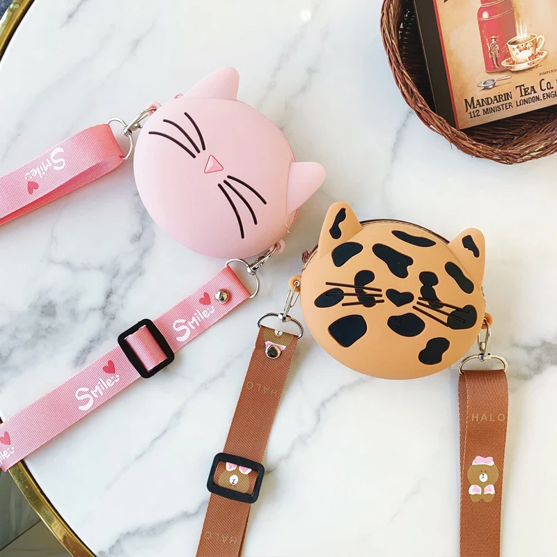 

Cartoon Leopord Cat Shoulder Bags Soft Silicone Fashion Crossbody Bags for Women Zipper Clutch Girls Cute Handbags And Purses