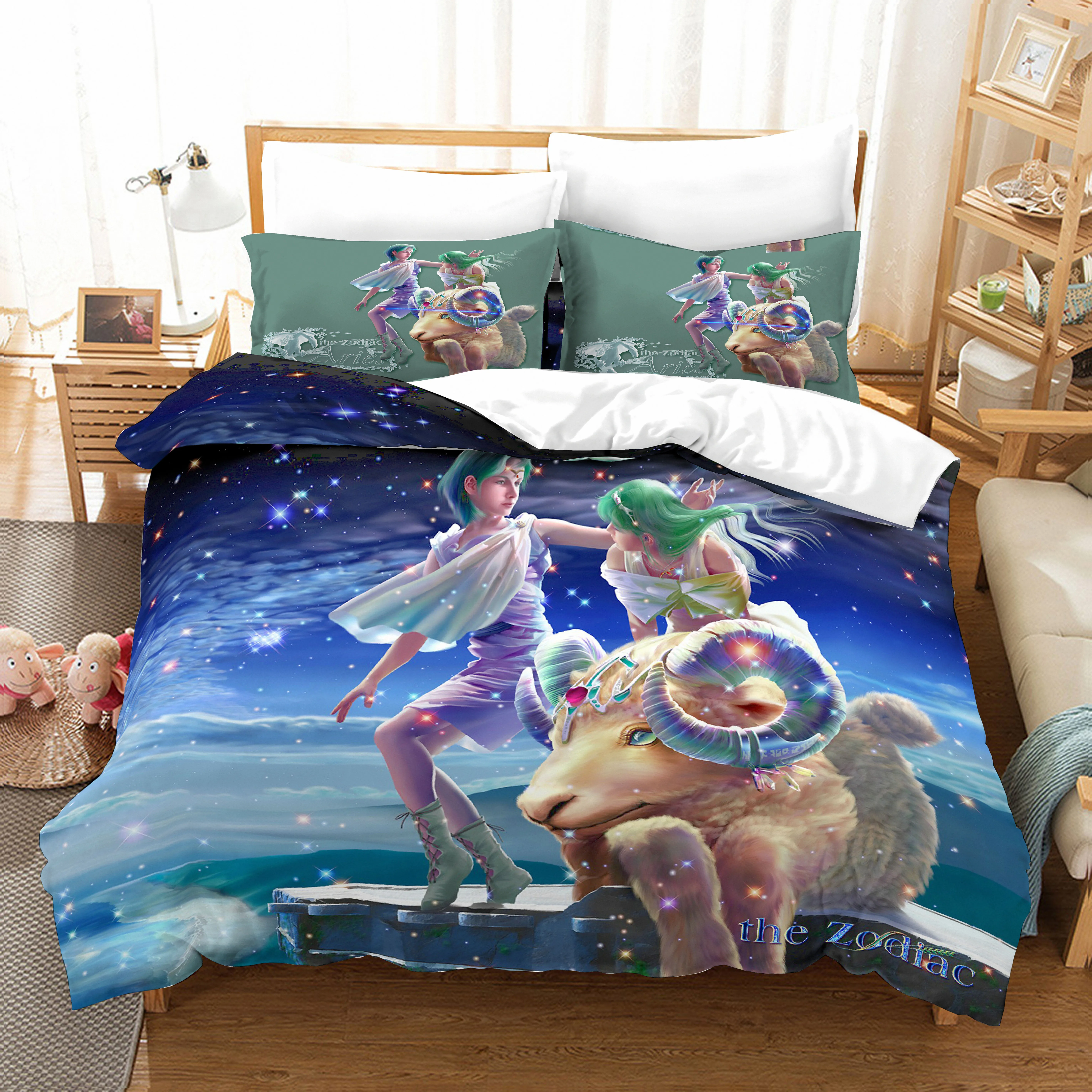

3D Aries Comforter Bedding Sets Cartoon Dreamy Twelve Constellation Duvet Quilt Cover Set Kids Bed Linen And Pillowcase 2/3PCS