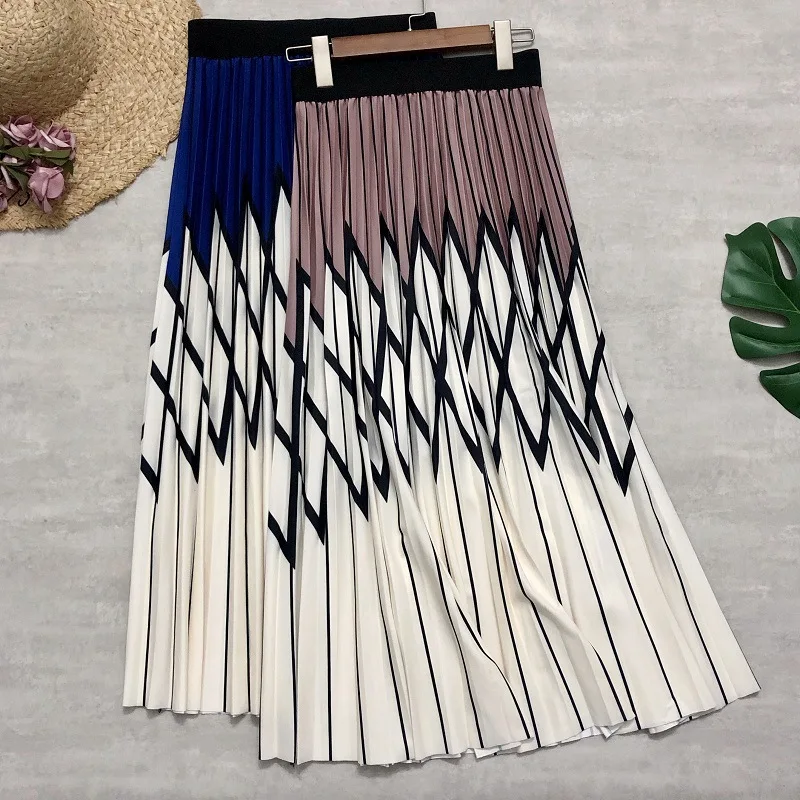 Spring and Summer Skirt Women's Rhombus Printed Pleated Skirt High Waist Striped Stitching Bohemian Cotton Skirt A- Line Dress
Spring and Summer Skirt Women's Rhombus Printed Pleated Skirt High Waist Striped Stitching Bohemian Cotton Skirt A- Line Dress