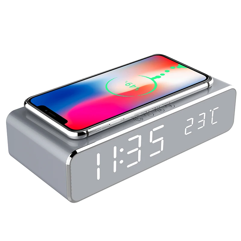 LED Electric Alarm Clock Digital Thermometer Clock HD Mirror Clock with Phone Wireless Charger and Date
LED Electric Alarm Clock Digital Thermometer Clock HD Mirror Clock with Phone Wireless Charger and Date