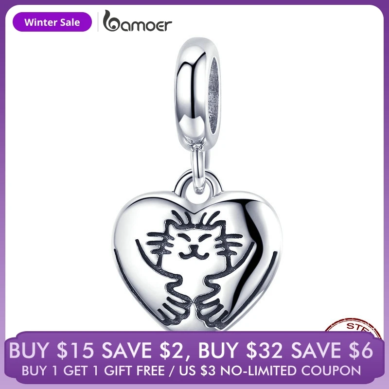 BAMOER Genuine 925 Sterling Silver Hug Cat in Heart Shape Pendant Charm fit Charm Bracelet & Bangles DIY Jewelry Making SCC955
BAMOER Genuine 925 Sterling Silver Hug Cat in Heart Shape Pendant Charm fit Charm Bracelet & Bangles DIY Jewelry Making SCC955