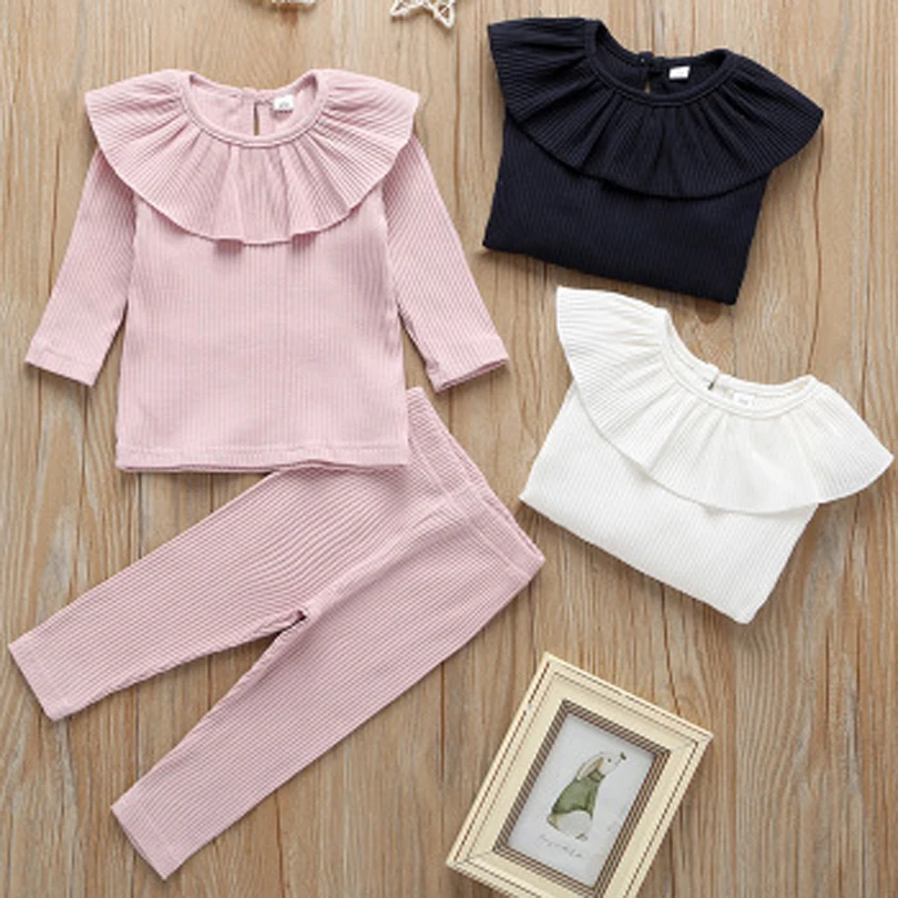 2Pcs Cute Baby Girls Trouser Set Spring Autumn Solid Lotus Leaf Collar Simple Fashion Tee Tops Trousers Outfits Sports Suit 0-3T
2Pcs Cute Baby Girls Trouser Set Spring Autumn Solid Lotus Leaf Collar Simple Fashion Tee Tops Trousers Outfits Sports Suit 0-3T