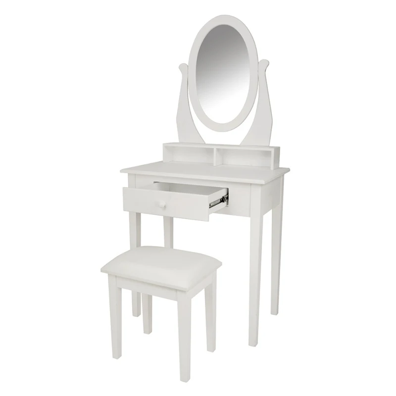 Vanity Set Dressing Table with Cushioned Stool Oval Makeup Mirror Writing Desk 3 Pieces Removable Dressers
Vanity Set Dressing Table with Cushioned Stool Oval Makeup Mirror Writing Desk 3 Pieces Removable Dressers