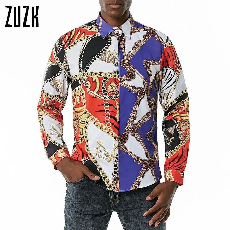 ZUZK Royal Luxury Long Sleeve Dress Shirt Men Casual Chain Printed Vintage Gold Baroque Designer Shirts Mens Hip Hop Streetwear
ZUZK Royal Luxury Long Sleeve Dress Shirt Men Casual Chain Printed Vintage Gold Baroque Designer Shirts Mens Hip Hop Streetwear