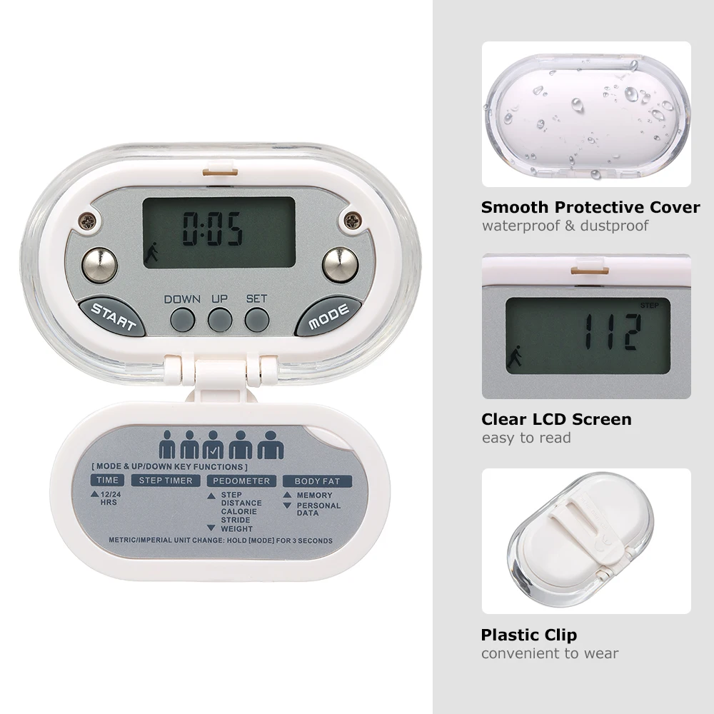 Mini Step Counter Multi-functional Pedometer with Clip for Fitness Tracker Body Fat Measurement with Clock Function
Mini Step Counter Multi-functional Pedometer with Clip for Fitness Tracker Body Fat Measurement with Clock Function