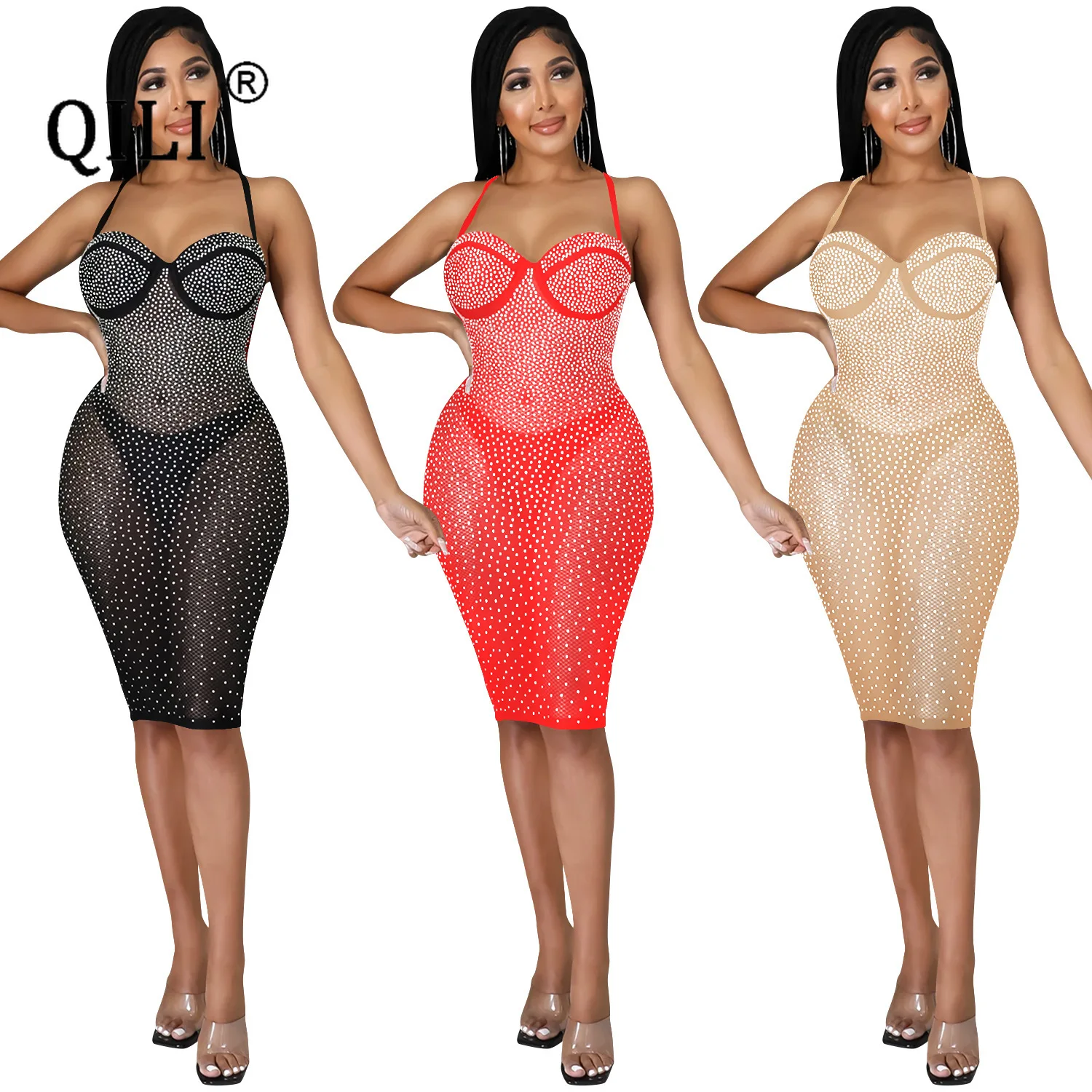 QILI-Sexy Sling Halter Платье для ночного клуба для женщин, перспектива горячего бриллианта, повязка, без спинки, прозрачная, Клубная одежда для вечеринок
QILI-Sexy Sling Halter Платье для ночного клуба для женщин, перспектива горячего бриллианта, повязка, без спинки, прозрачная, Клубная одежда для вечеринок