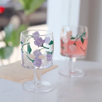 

Cute Transparent Glass Cup Creative Flower Goblet Juice Coctail Glass Cup Dessert Champagne Verres Pour Boire Drinkware DE50BZ
