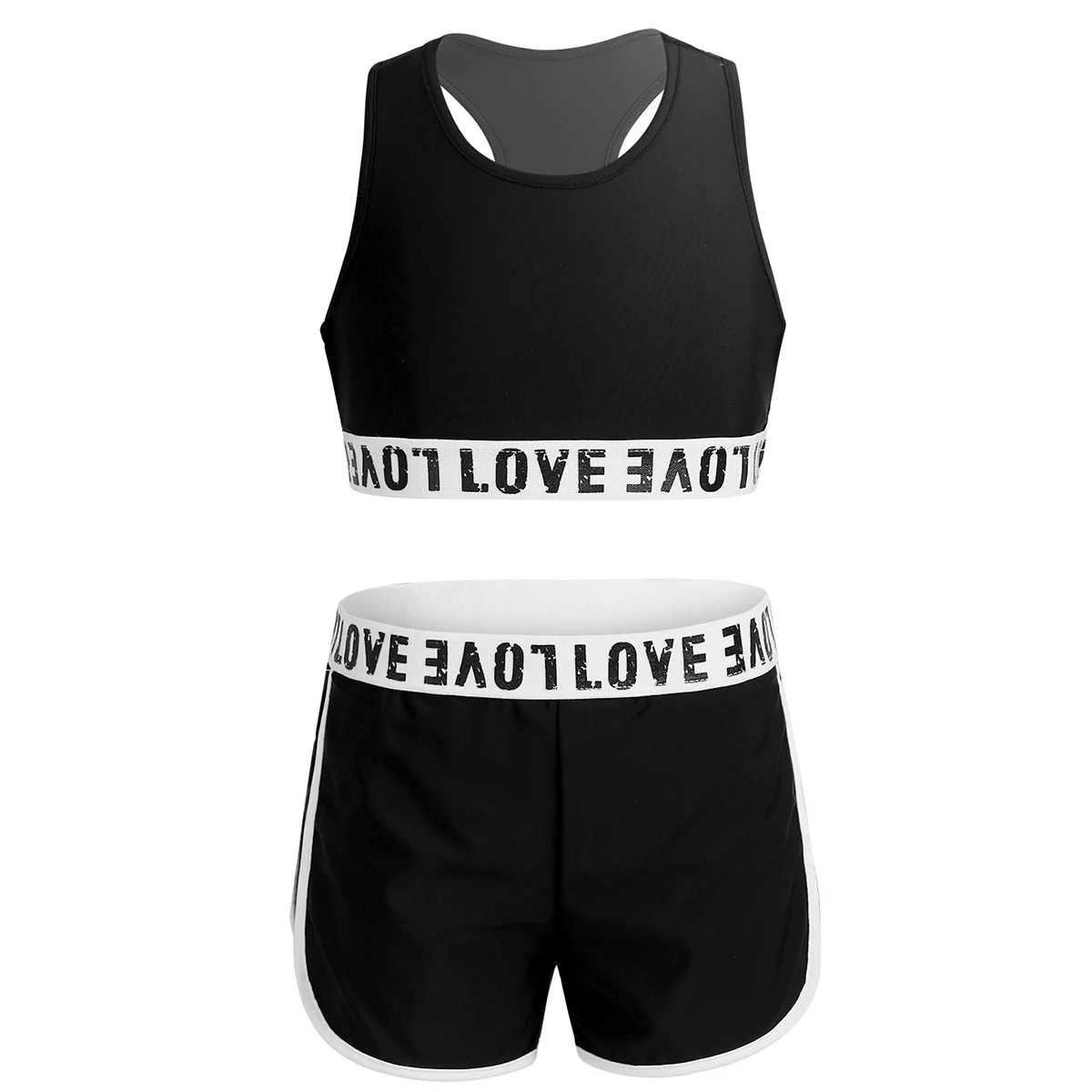 

Kids Girls Two-piece Dancewear Letter Printed Sleeveless Racerback Crop Top Shorts Set Ballet Gymnastics Workout Athletic Outfit