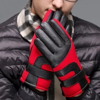 Leather Cycling Gloves for Autumn and Winter Cycling Men and Women Touch Screen Warm Wind-proof and Waterproof Cotton Gloves