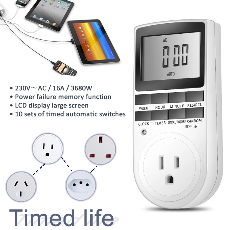 Digital Timer Switch Programmable Timing Socket EU UK US AU BR Plug Electrical Wall Plug-in Power Socket Timer Switch Outlet
Digital Timer Switch Programmable Timing Socket EU UK US AU BR Plug Electrical Wall Plug-in Power Socket Timer Switch Outlet