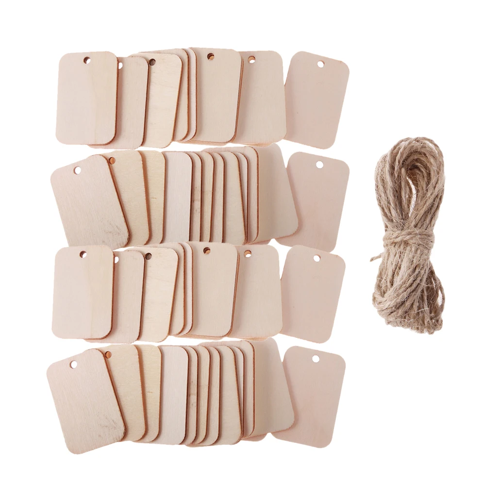 100 Pieces Natural Blank Wood Rectangle Tags For Wedding Christmas With Rope 100 Pieces Natural Blank Wood Rectangle Tags For Wedding Christmas With Rope