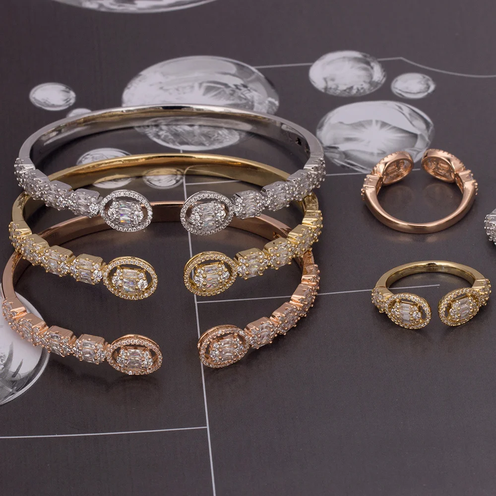 BRIDE TALK New Arrival Full Cubic Zircon Crystal Bangle-Ring Sets Dubai Trendy Luxury Silver Bracelet For Women Party Jewelry
BRIDE TALK New Arrival Full Cubic Zircon Crystal Bangle-Ring Sets Dubai Trendy Luxury Silver Bracelet For Women Party Jewelry