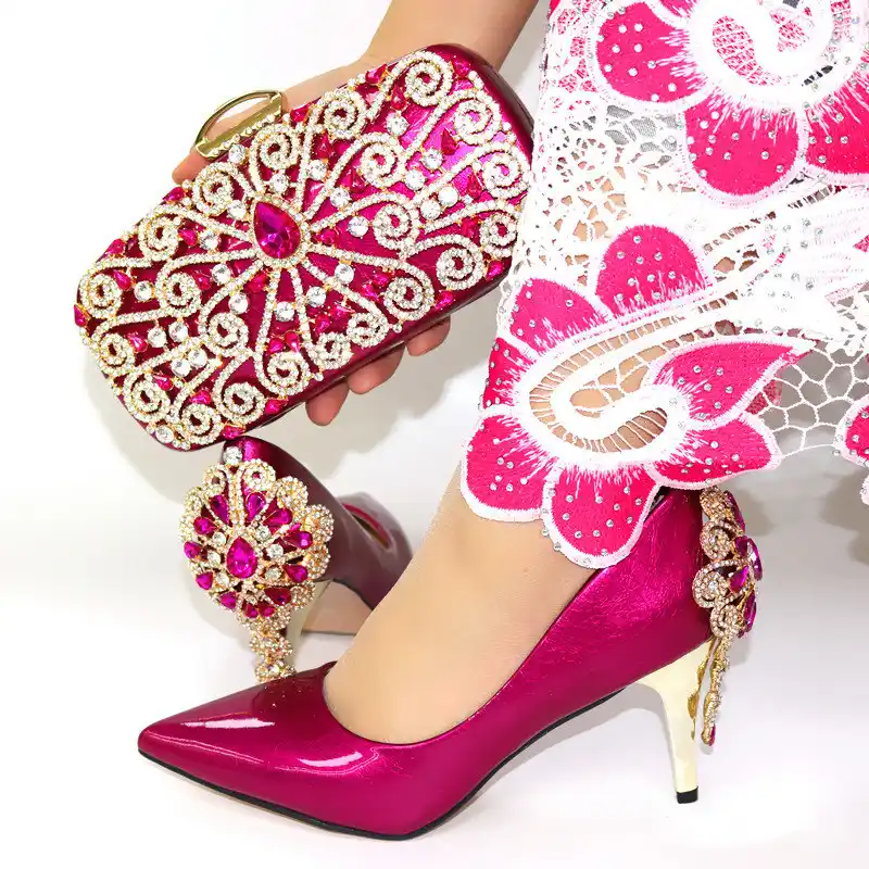 hot pink shoes and matching bag