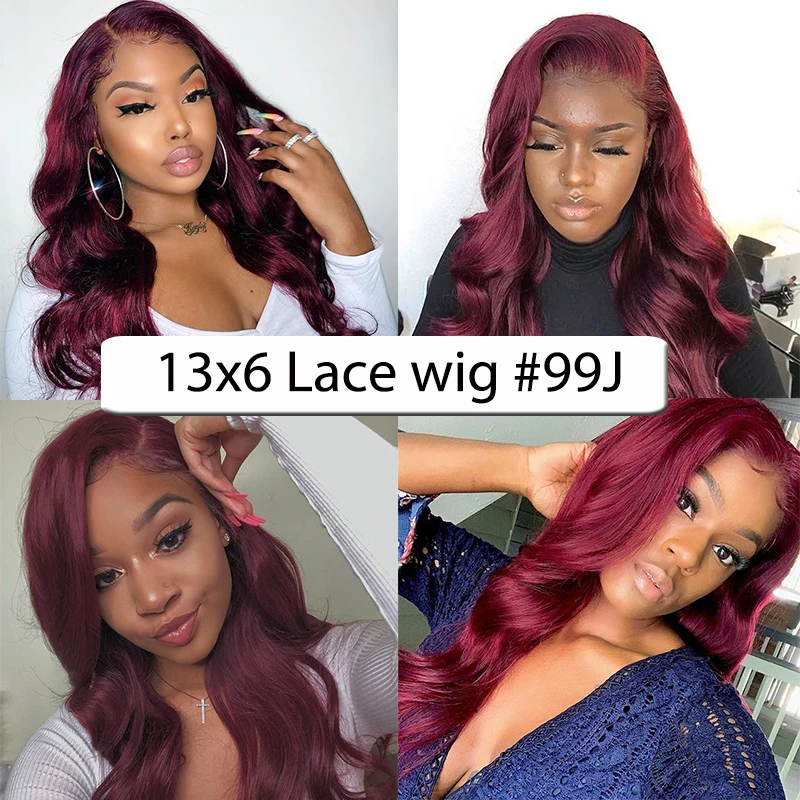 #99J Body Wave Lace Front Human Hair Wigs Pre Pluecked With Baby Hair Colored Red Full Wavy Colorful Wig