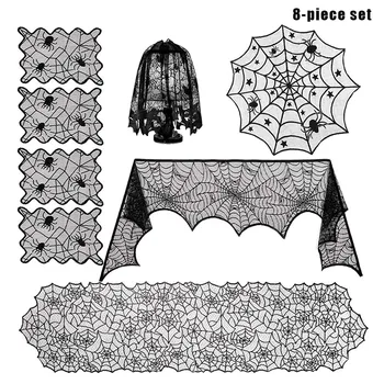 Halloween Spider Cobweb Lace Tablecloth Set Fireplace Mantel Scarf Round Table Cover Spider Lampshade Rectangular Place YU-Home
Halloween Spider Cobweb Lace Tablecloth Set Fireplace Mantel Scarf Round Table Cover Spider Lampshade Rectangular Place YU-Home