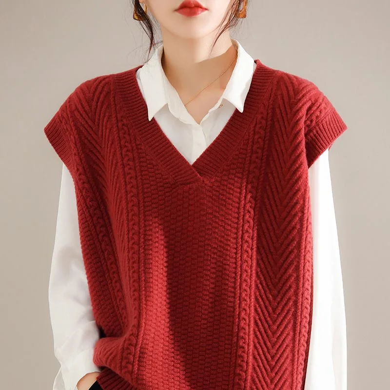Winter 2021 Vneck Thick Warm Sleeveless Women Jumpers 100% Pure Wool Knitting Pullovers Ladies Woolen Sweaters
Winter 2021 Vneck Thick Warm Sleeveless Women Jumpers 100% Pure Wool Knitting Pullovers Ladies Woolen Sweaters