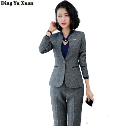 Женский деловой костюм из двух предметов, брюки и блейзер черного, серого и синего цвета с V-образным вырезом, осень 2020
Женский деловой костюм из двух предметов, брюки и блейзер черного, серого и синего цвета с V-образным вырезом, осень 2020