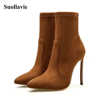 2019 Fashion Women Boots Stretch Fabric Stiletto Pointed toe Autumn Winter Ladies Brown Shoes Plus Size 35-42
2019 Fashion Women Boots Stretch Fabric Stiletto Pointed toe Autumn Winter Ladies Brown Shoes Plus Size 35-42
