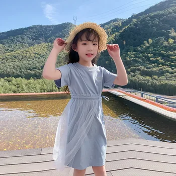 Summer Girl T Shirt Dress Blue Short Sleeve Shirts Dress Kids Teenager Girl Gauze Patchwork Vestido Fashion Children Clothing 
Summer Girl T Shirt Dress Blue Short Sleeve Shirts Dress Kids Teenager Girl Gauze Patchwork Vestido Fashion Children Clothing