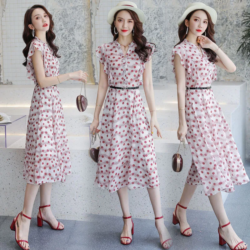 Chiffon Dress Women's Mid-length 2019 Summer New Style Korean-style Slimming Very Fairy of Elegant Slim Fit Printed Skirt
Chiffon Dress Women's Mid-length 2019 Summer New Style Korean-style Slimming Very Fairy of Elegant Slim Fit Printed Skirt