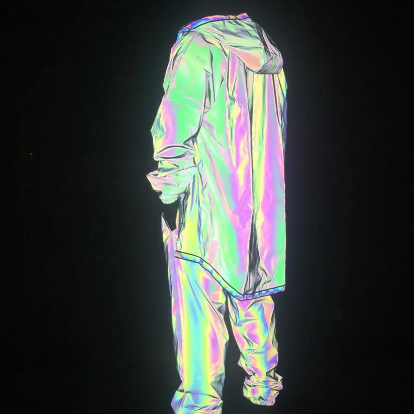Autumn And Winter Colorful Reflective Irregular Long Trench Coat Europe And America Fashion Zipper Cloak Symphony Reflective Wov 
Autumn And Winter Colorful Reflective Irregular Long Trench Coat Europe And America Fashion Zipper Cloak Symphony Reflective Wov