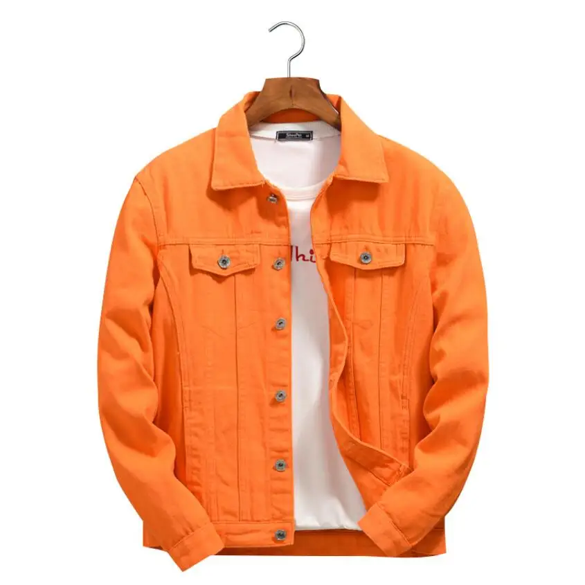 

Top Denim Jacket Men Women Clothes 2023 Autumn Fashion Cowboy Coat Spliced Purple Orange Loose Jean Jacket Men's Denim Jacket