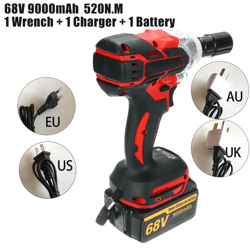 68V 9000mAh 520N.M Electric Impact Wrench Cordless Brushless Tool With Battery Material: ABS + Tungsten Steel
68V 9000mAh 520N.M Electric Impact Wrench Cordless Brushless Tool With Battery Material: ABS + Tungsten Steel