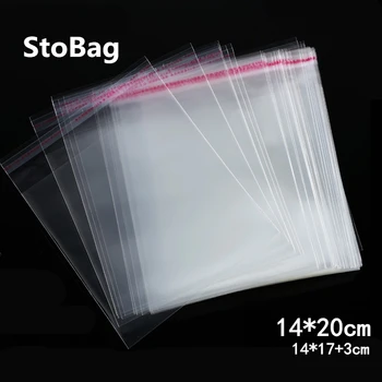 

StoBag 200pcs 14*20cm Clear Self Adhesive Cello Cellophane Bag OPP Plastic Bags Jewelry Packaging Candy Cookie Gift Packaging