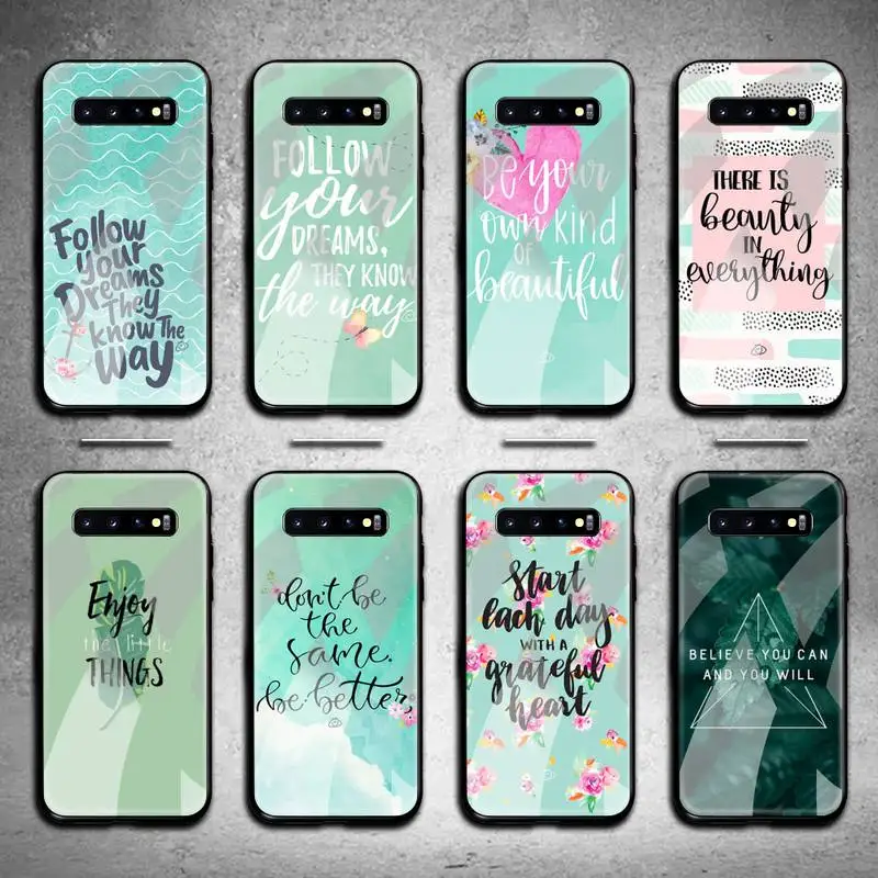 retro green Inspirational quotes Phone Case Tempered Glass For Samsung S20 Plus S7 S8 S9 S10 Note 8 9 10 | Мобильные телефоны и