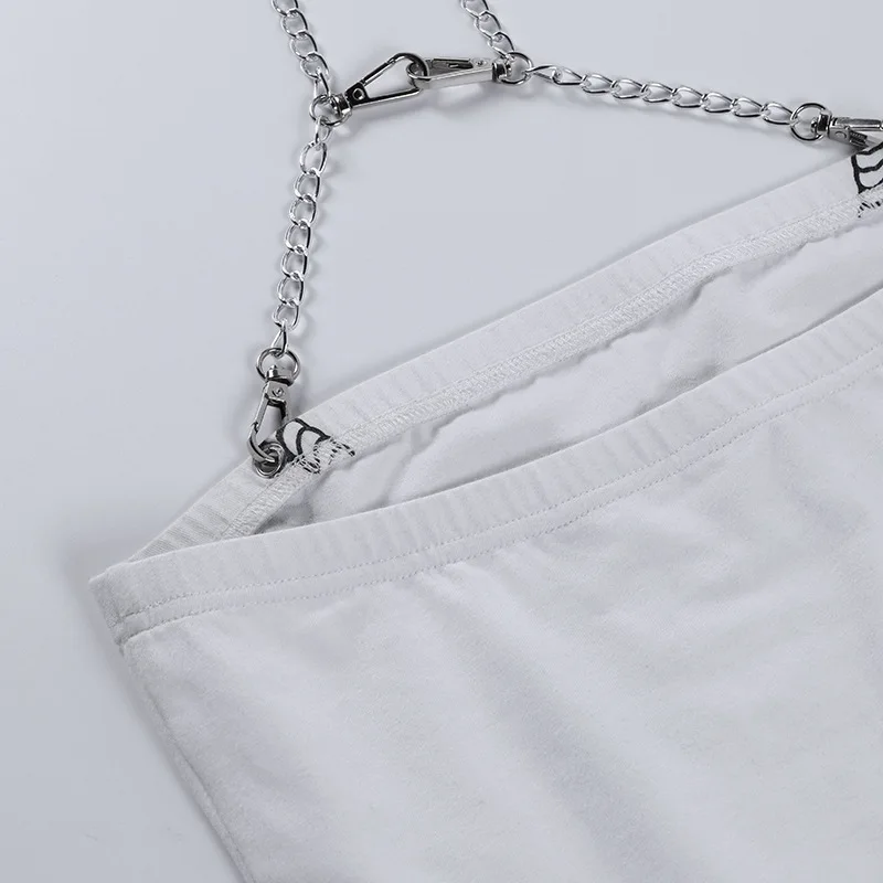 White Gothic Clown Print Women Camis 2021 Summer Sexy Lady Goth Punk Metal Chain Halter Slim Camisole Hipster Outdoor Street Top White Gothic Clown Print Women Camis 2021 Summer Sexy Lady Goth Punk Metal Chain Halter Slim Camisole Hipster Outdoor Street Top