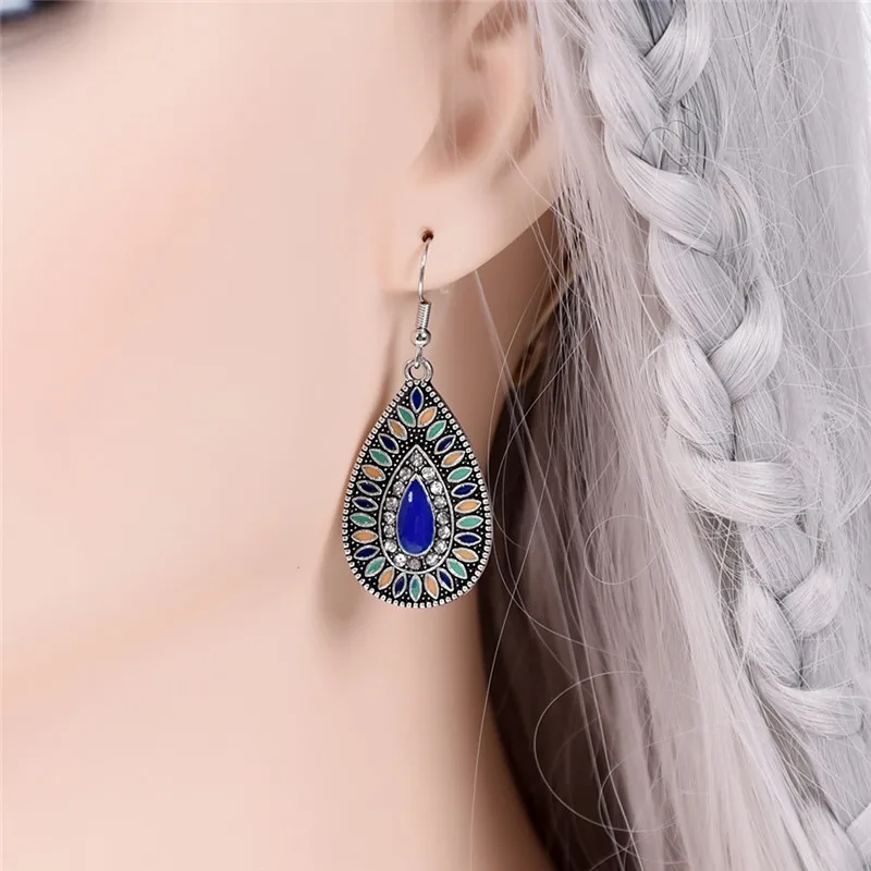 Exotic Style Water Drop Earrings Oil Rhinestone Bohemian Retro Palace Wind Ear Jewelry Dangle | Украшения и аксессуары