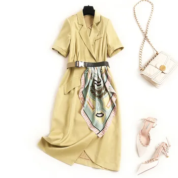 High End Temperament Solid Color Dress 2020 Summer Lapel Single-breasted Stitching Contrast Silk Scarf A-line Dresses With Belt
High End Temperament Solid Color Dress 2020 Summer Lapel Single-breasted Stitching Contrast Silk Scarf A-line Dresses With Belt