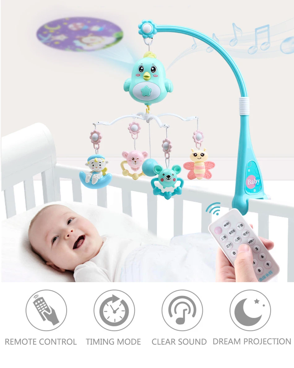 Baby Rattles Crib Mobiles Baby Toys Holder Rotating Mobile Bed Bell Musical Box Projection 0-12 Months Newborn Infant Boy Toys