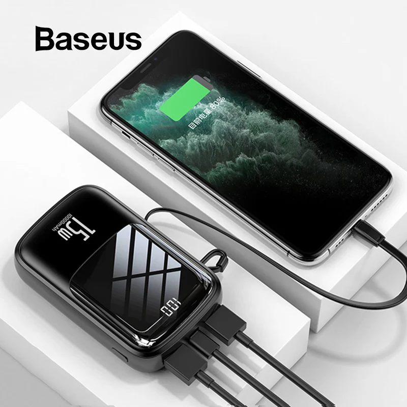 Baseus 15W Mini Power Bank 10000mAh Fast Charging Powerbank Built in USB Cable External Battery for iPhone Samsung Huawei Xiaomi
Baseus 15W Mini Power Bank 10000mAh Fast Charging Powerbank Built in USB Cable External Battery for iPhone Samsung Huawei Xiaomi