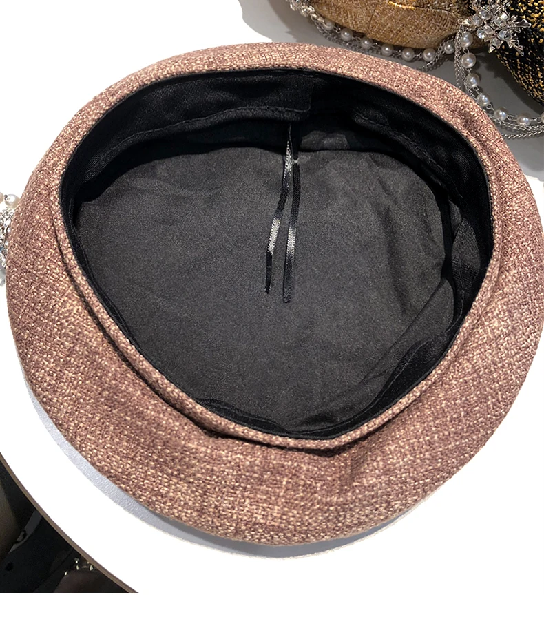 Fashion Luxury Diamond Decoration Beret Hat for Women French Designer