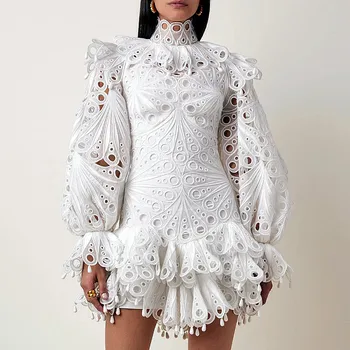 HAMALIEL 2020 Runway Designer Spring Hollow Out Lace Party Dress Sexy Women Ruffles Stand Collar Bodycon Irregular White Dresses
HAMALIEL 2020 Runway Designer Spring Hollow Out Lace Party Dress Sexy Women Ruffles Stand Collar Bodycon Irregular White Dresses