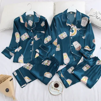 Satin 2PCS Pajamas Suit Print Nightwear Shirt&Pants Silky Kimono Robe Pyjamas Homewear Spring New Lovers Home Clothes Sleepwear
Satin 2PCS Pajamas Suit Print Nightwear Shirt&Pants Silky Kimono Robe Pyjamas Homewear Spring New Lovers Home Clothes Sleepwear