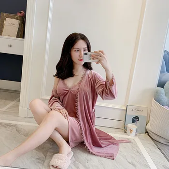 Solid Colour Robe Set Nightdress For Female Full Sleeve Sleepwear Women Sexy Nightgown Kimono Bathrobe Gown Home Dressing Gown
Solid Colour Robe Set Nightdress For Female Full Sleeve Sleepwear Women Sexy Nightgown Kimono Bathrobe Gown Home Dressing Gown