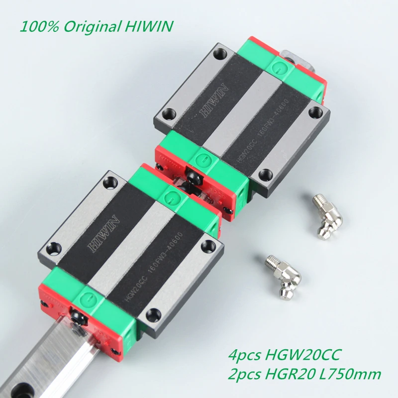 2pcs ORIGINAL HIWIN HGR20 L750mm linear rail with 4pcs HGW20CC linear flanged Carriage block