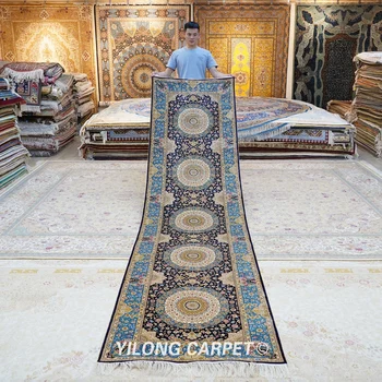 Yilong 3'x12' Turkish gallery runner black exquisite hand knotted oriental rug runner (ZQG445A)
Yilong 3'x12' Turkish gallery runner black exquisite hand knotted oriental rug runner (ZQG445A)