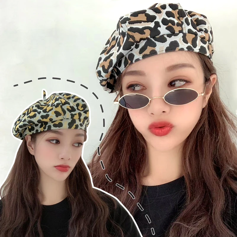 

INS Hot Autumn Winter Vintage Women's Leopard Print Warm Beanie Cap Slouch Beret Hat Gorros