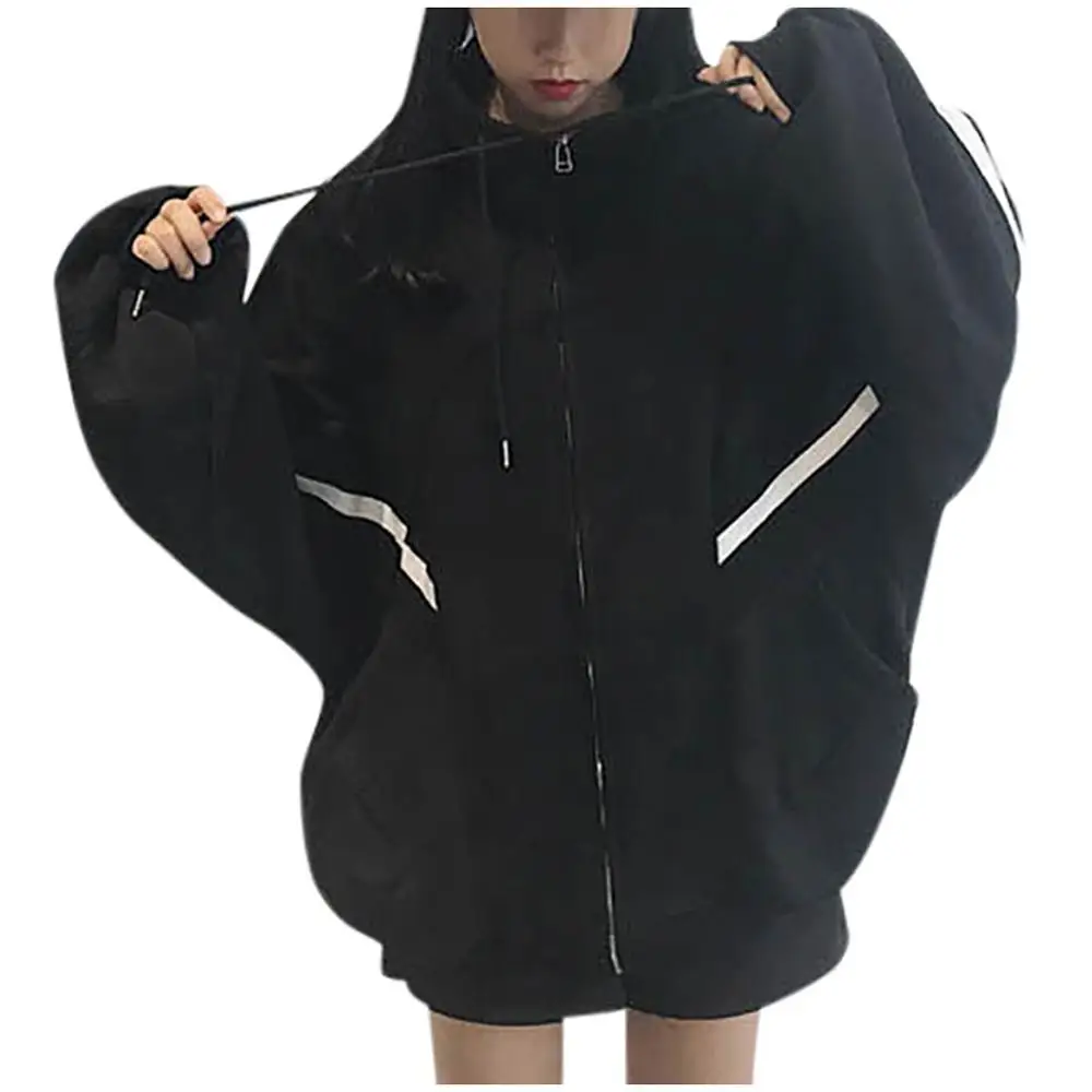 Женские рукав летучая мышь полоски на молнии свободные спортивные пальто
