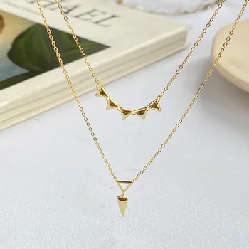Punk 100% Authentic 925 Sterling silver Gold Rivets Triangle Pendant Multi-layers Choker short Necklace FINE Jewelry TLX787
Punk 100% Authentic 925 Sterling silver Gold Rivets Triangle Pendant Multi-layers Choker short Necklace FINE Jewelry TLX787