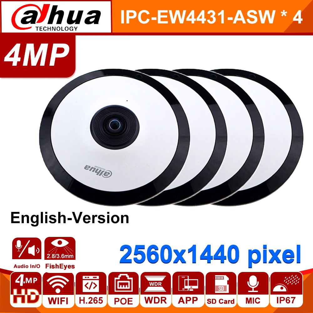 Wholesale DH 4MP IP Camera IPC-EW4431-ASW WIFI 360 Fisheye POE Mini Built-in SD Card Audio Alarm Interface 4pcs/lot
Wholesale DH 4MP IP Camera IPC-EW4431-ASW WIFI 360 Fisheye POE Mini Built-in SD Card Audio Alarm Interface 4pcs/lot